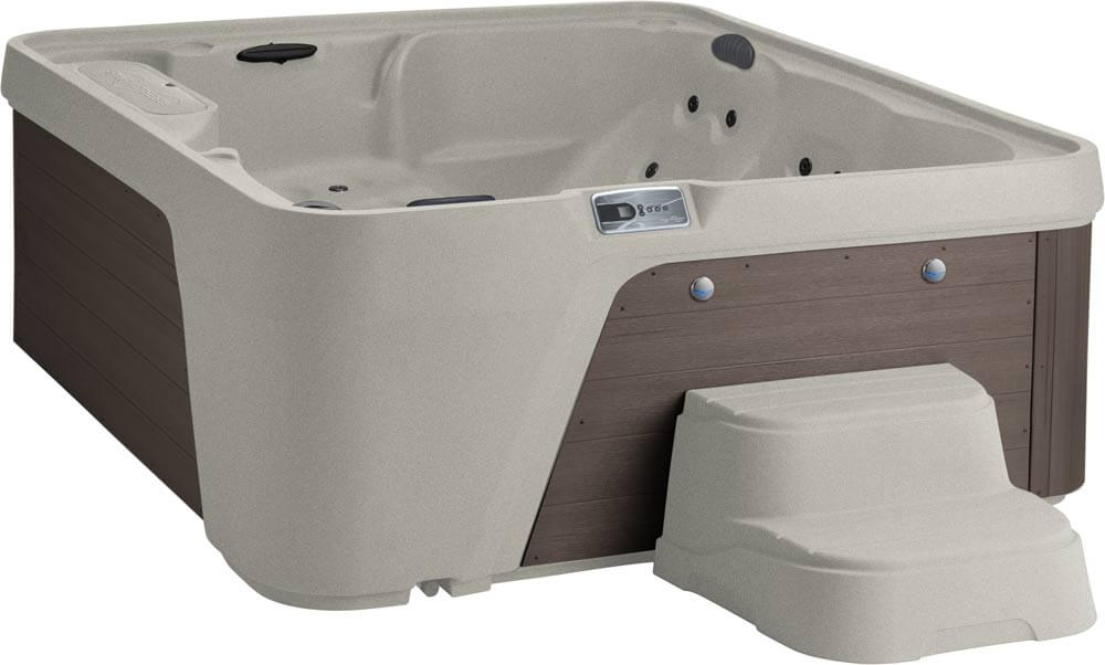Quarter view of an entry level priced hot tub