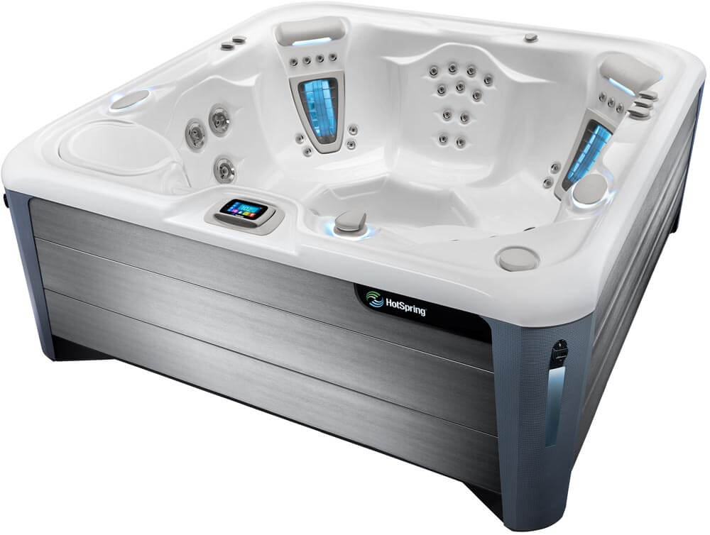 Quarter view of an affordable flagship priced hot tub