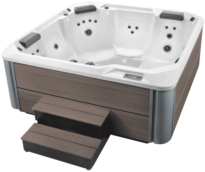Quarter view of an affordable mid-tier priced hot tub